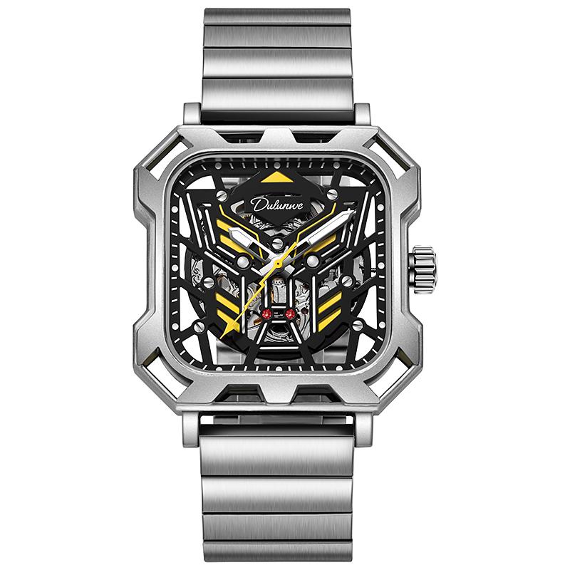 Square Skeleton Dial Automatic Watch Men Luxury Mechanical Men's Watches Luminous Waterproof Solid Steel Strap Relogio
