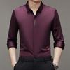 2025 Spring Men's Light Luxury Long-Sleeve Seamless Business Shirt - Solid Color