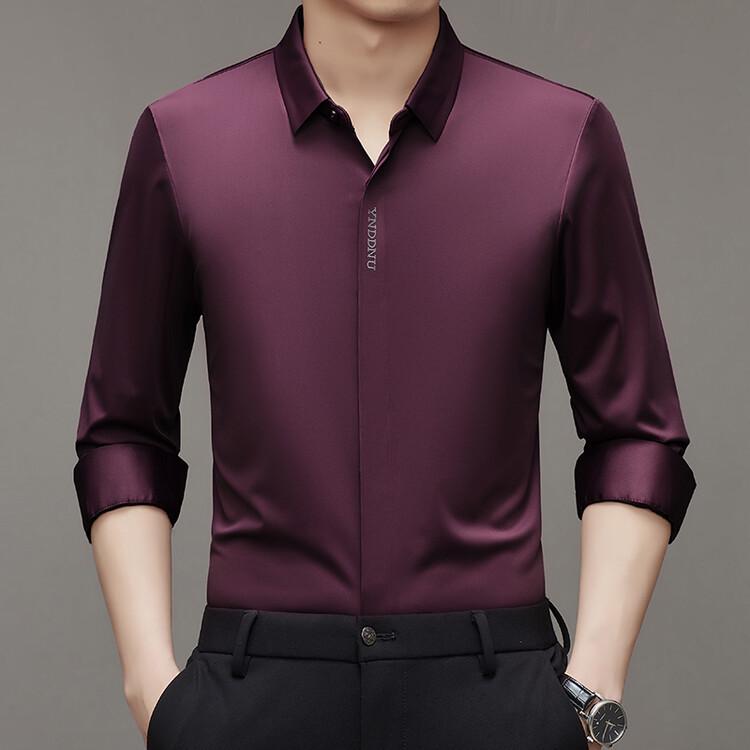 2025 Spring Men's Light Luxury Long-Sleeve Seamless Business Shirt - Solid Color