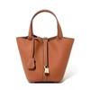Genuine Leather Shoulder Bucket Bag Women Litchi Pattern Mini Basket Tote Soft Handbag Mommy Bride Wedding Bags with Lock