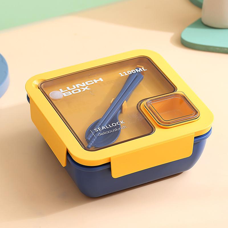 Nordic-Style Stainless Steel Lunch Box with Compartments, Fork, and Spoon - Microwave Safe