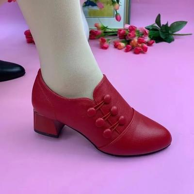 Women's Boots  New Casual Leather Shoes for Women Comfort Office Low Boots Pointed Toe Ladies High Heels Red Wedding Shoes