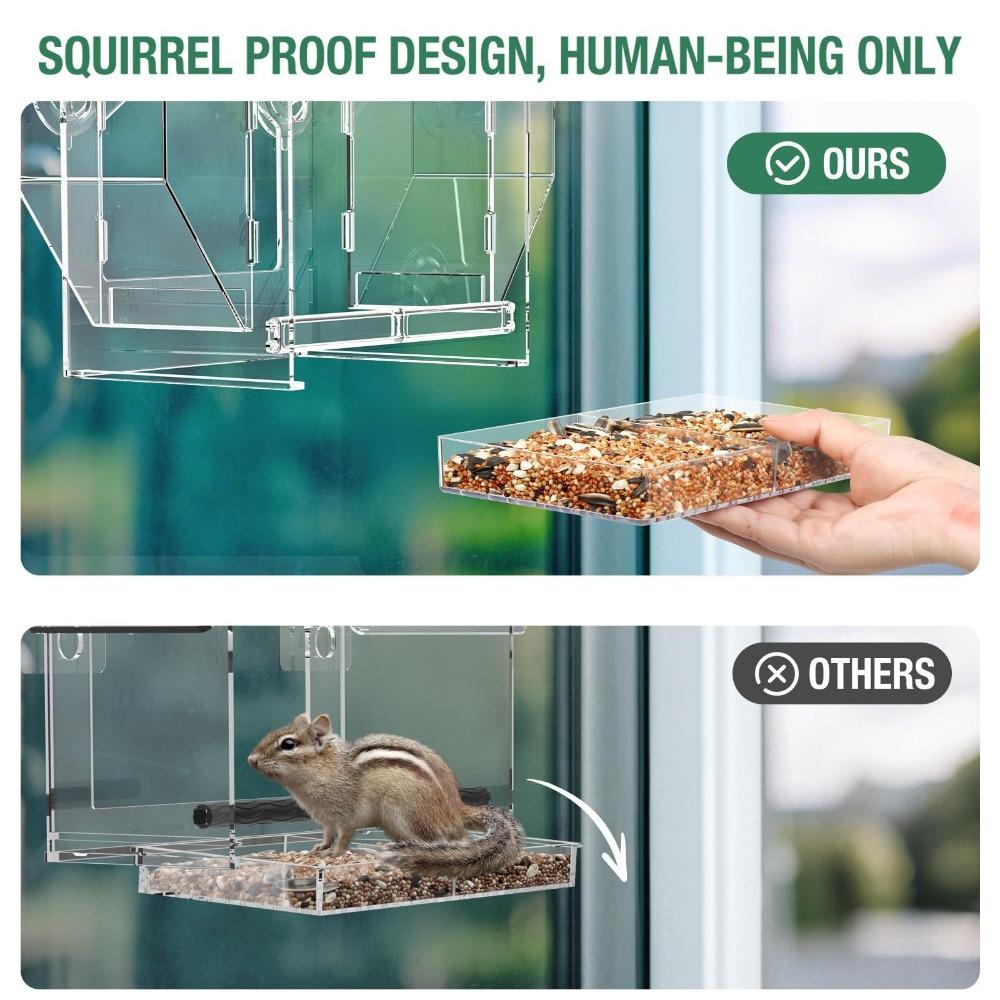Clear Window Birds Feeder with Suction Cup Squirrel-Proof Bird Feeding Trays Spacious Birds Feeding House Parrot Parakeet