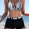 Women's Striped Cross V Neck Two Piece Swimsuit with Shorts