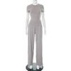Y24ST593 Women's Casual Solid Color Round Neck Long Sleeve Top and Wide Leg Pants Set for Spring and Autumn