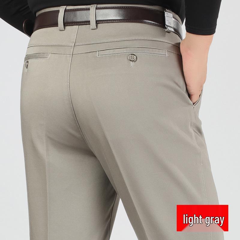 Men's High Waist Elastic Cotton Casual Pants - Thick, Loose, Straight Leg