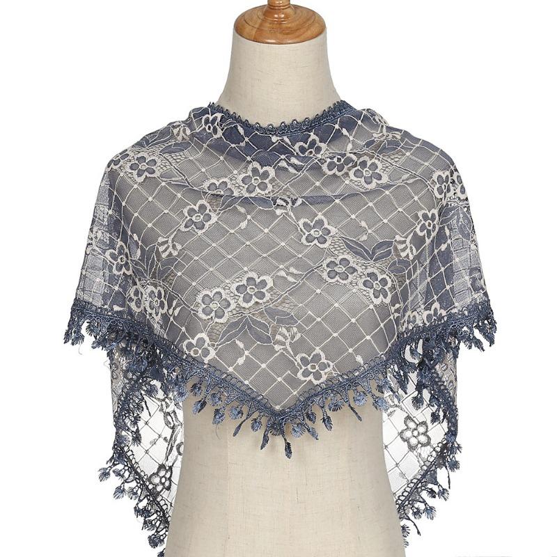Spring and summer new floral lace plaid triangle towel, classic hollow solid color triangle towel for women