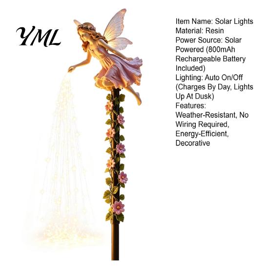 Automatic Dusk to Dawn Lights Fairy Sprinkling Magic Dust Solar Garden Light, Outdoor Front Yard Weather Resistant Decor Statue with LED Light String,