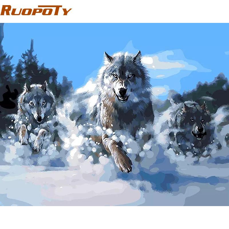 

Рамка RUOPOTY, абстрактная живопись, волки, животные, сделай сам, наборы для рисования по номерам, раскраска, акриловая краска, уникальный подарок для домашнего декора