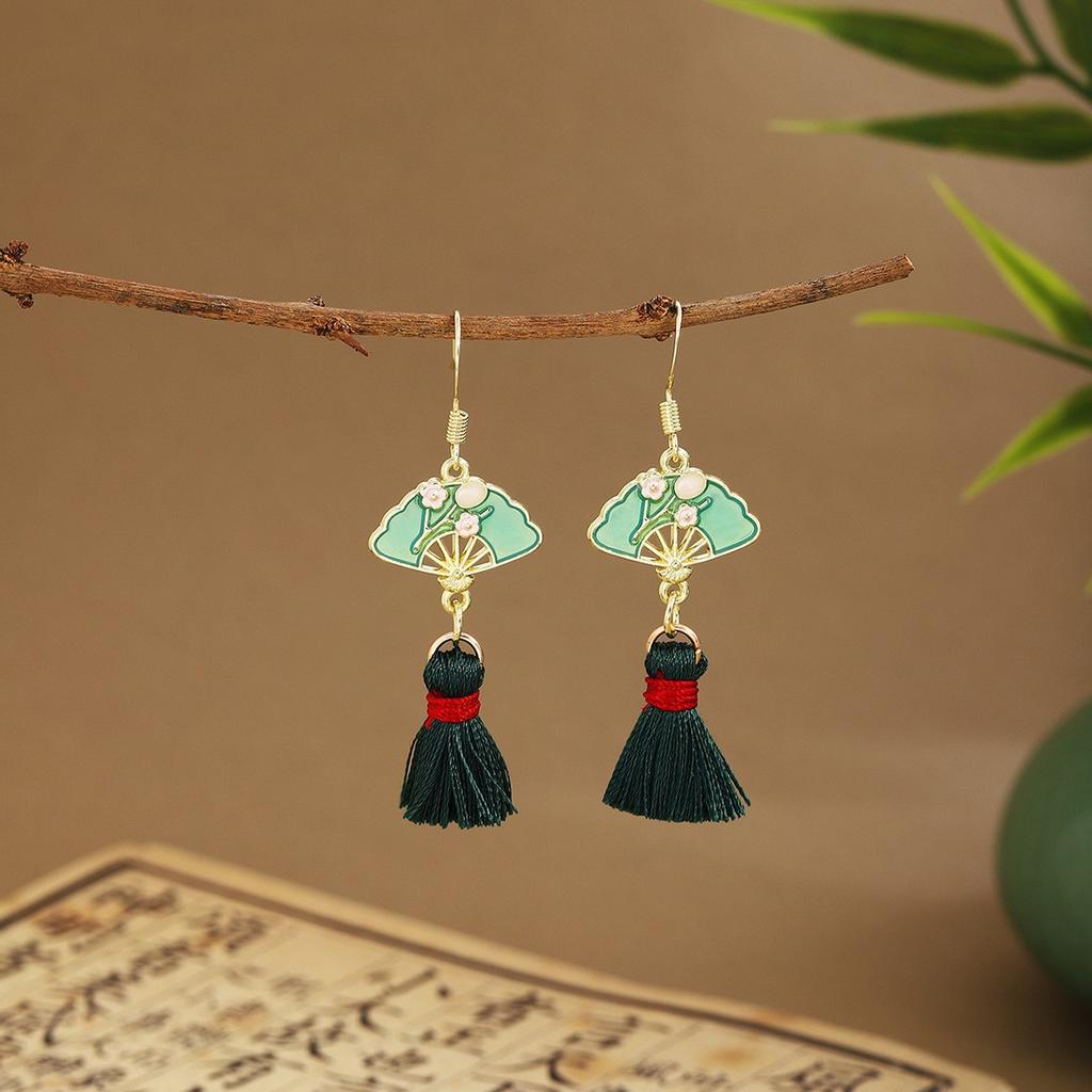 New Chinese Flower Water Drop Pearl Stud Earrings Light Luxury Chinese Style Temperament Earrings Versatile High Sense National Tide Earrings Women