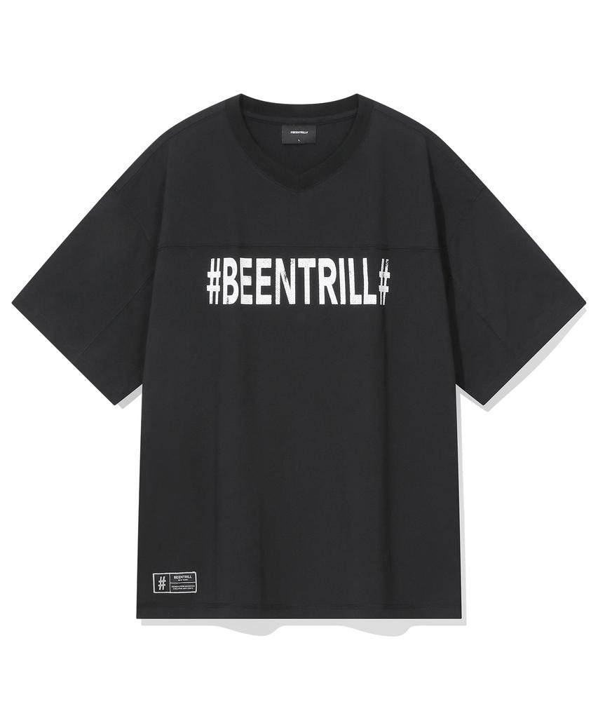 BEENTRILL Vintage Hashtag Giant Fit Mesh Short Sleeve Tee (Black)