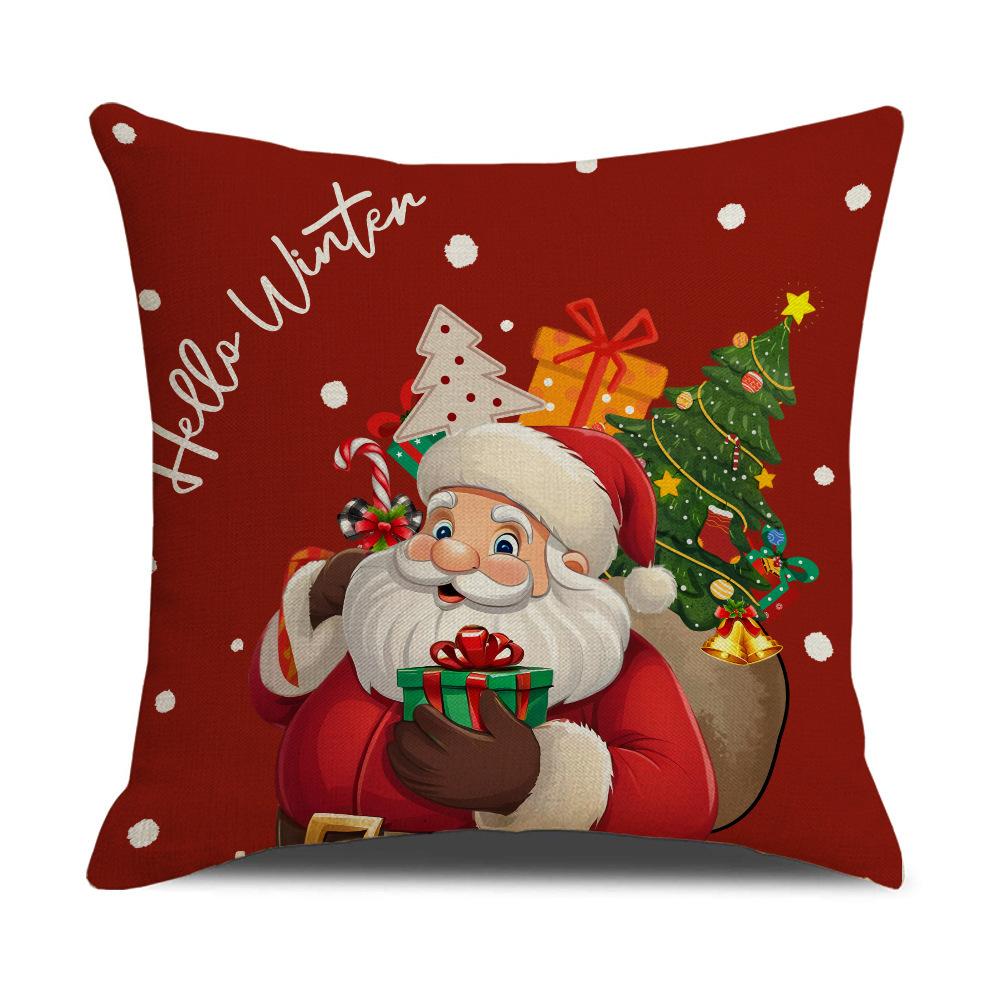 Christmas Themed Linen Pillow Cover Snowman Christmas Tree Santa Claus Printed Cushion Cover Holiday Decorative Pillow Cover
