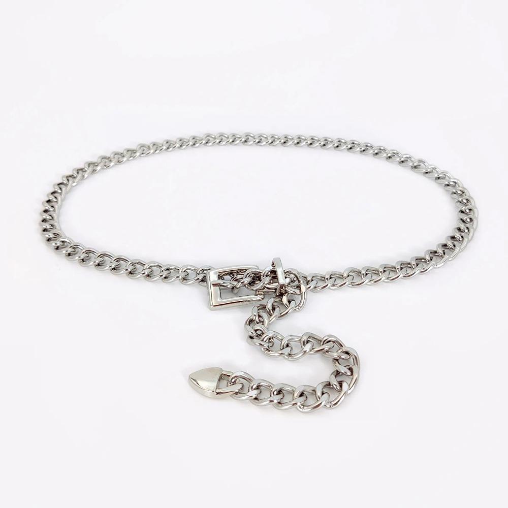 Long Tassel Metal Chain Belts Gold Silver Waistband Fashion Dress Belt серебряный