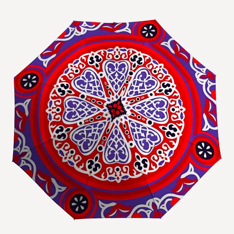 1pc Mandala Pattern Automatic Folding Umbrella - Portable Collapsible Design, 8-Rib Iron Frame, Durable Fabric Yy251125075