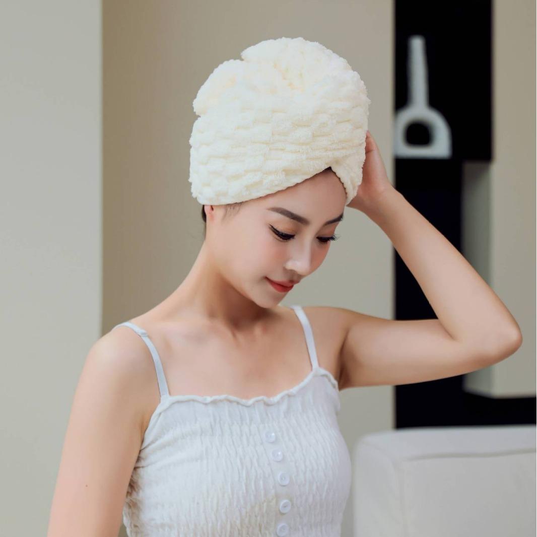 New cloud grid golden turtle fleece dry hair cap coral fleece absorbent shower cap thickened quick-drying bag head towel wipe head 25*65