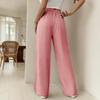 Women Pants Loose Fit Elastic Waist Straight Wide Leg Casual Pants with Pockets Pure Color Work Travel Trousers Daily Wear