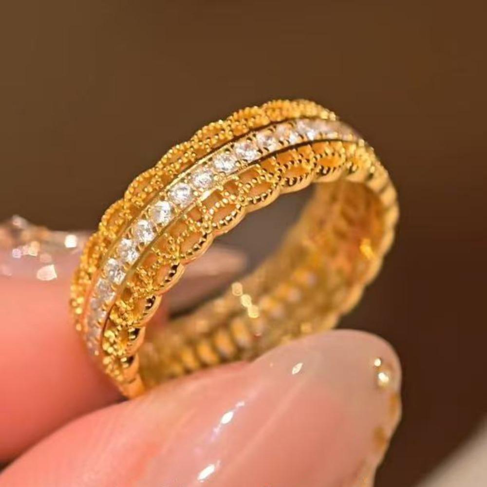 Open Ring Chinese Style Copper Coin Money Ring Luxury Lace Trim Elegant Women Fashion Jewelry Adjustable