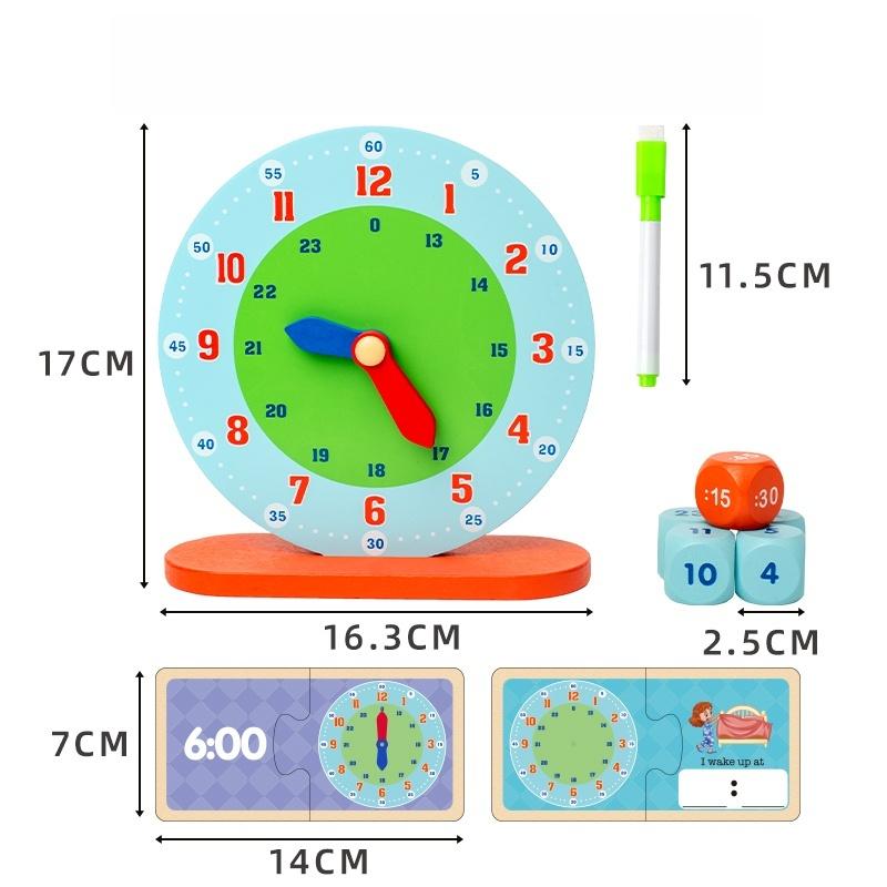Wooden Clock Model Teaching Aid Learning Hour Minute Second Cognition Kindergartner Toy for Game Interaction time cogn