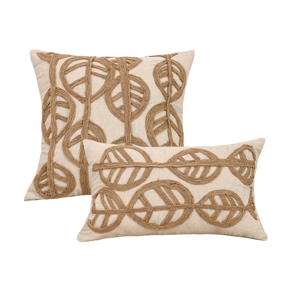 

BUYNOW Beige Hemp Rope Embroidered Tassles Pillowcase Decorative Boho Leaves Cushion Cover for Sofa Bed Livingroom Home Decor 30x50cm