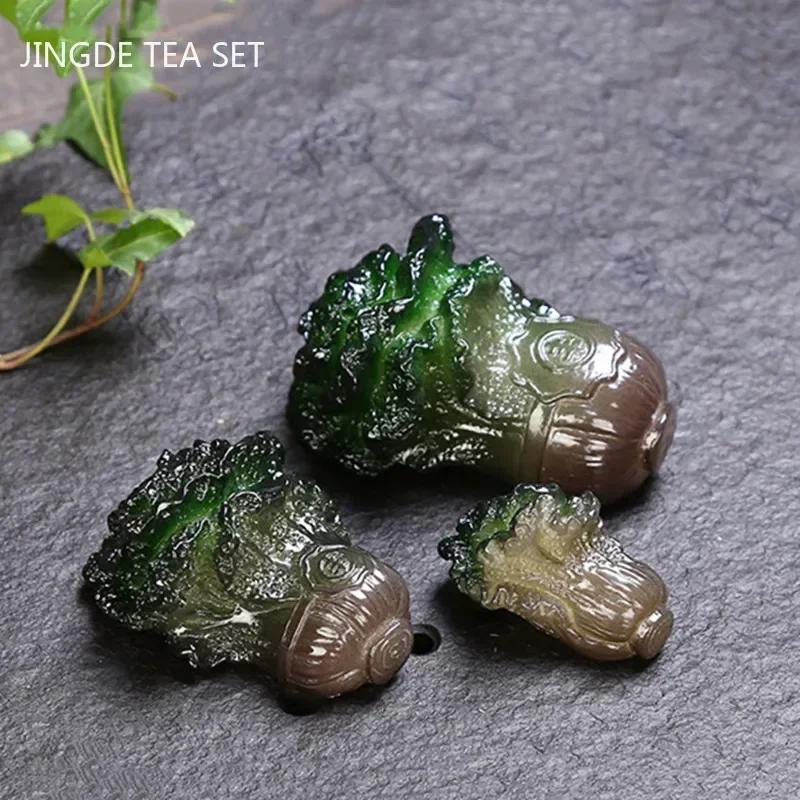 Creative Color-changing Tea Pet Resin Lucky Small Cabbage Tea Play Ornaments Chinese Tea Tray Decoration Tea Set Accessories