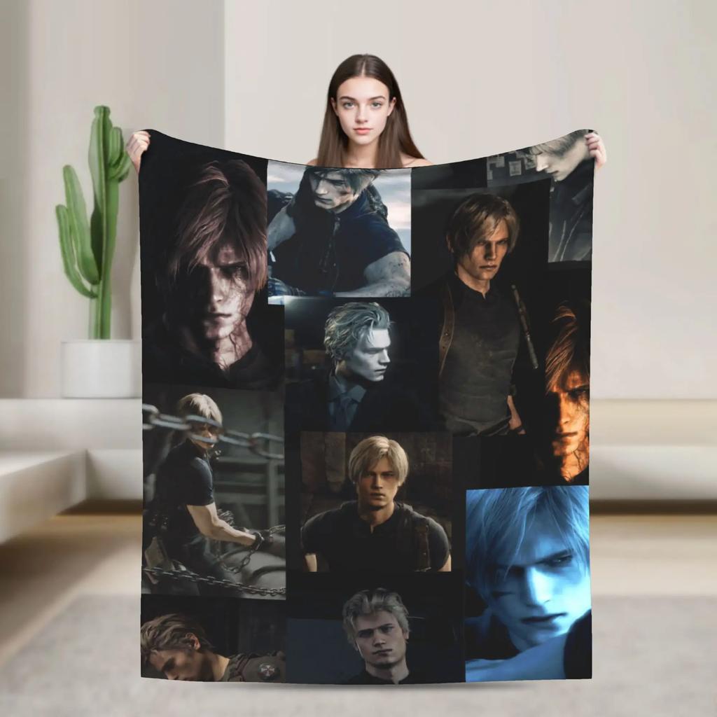 Leon Kennedy Resident Evil Quality Warm Throw Blanket for Winter Fashionable Bedspread for Living Room Bedroom Ideal for Men an