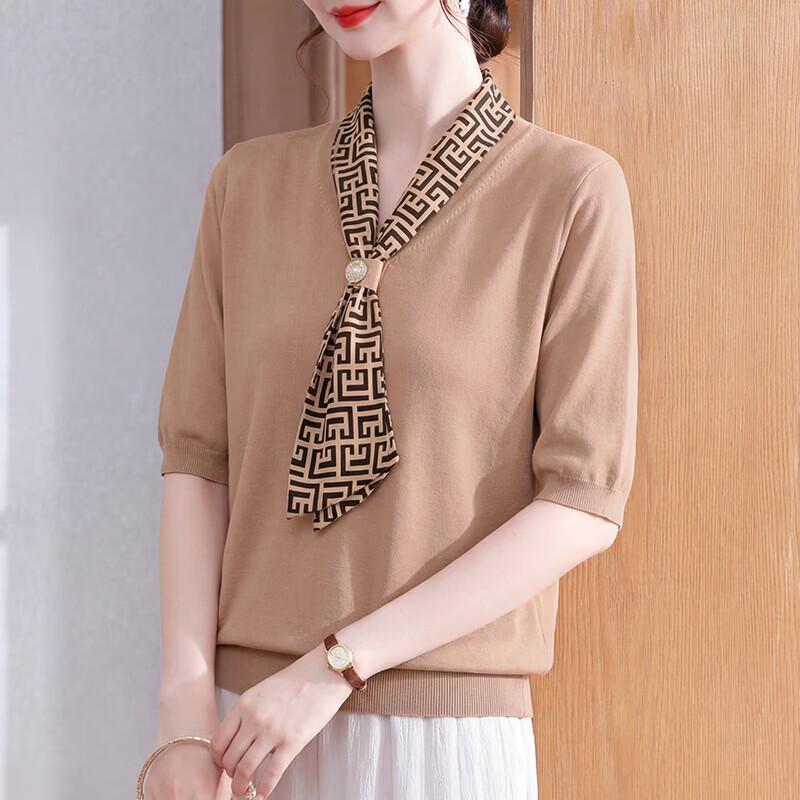 Xuexi 100% Lyocell Women s Summer Knit Short-Sleeve Top L