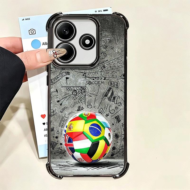Football Soccer Ball Design Plating Phone Case For Xiaomi Poco X5 X6 X7 X8 Pro Max F8 Ultra F7 M8 M7 M5S Redmi 15C 15 14C 13C 13