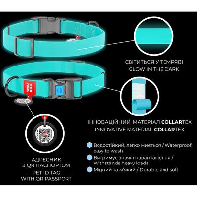 Lichtgevende waterdichte hondenhalsband WAUDOG Waterdicht met QR-paspoort, 