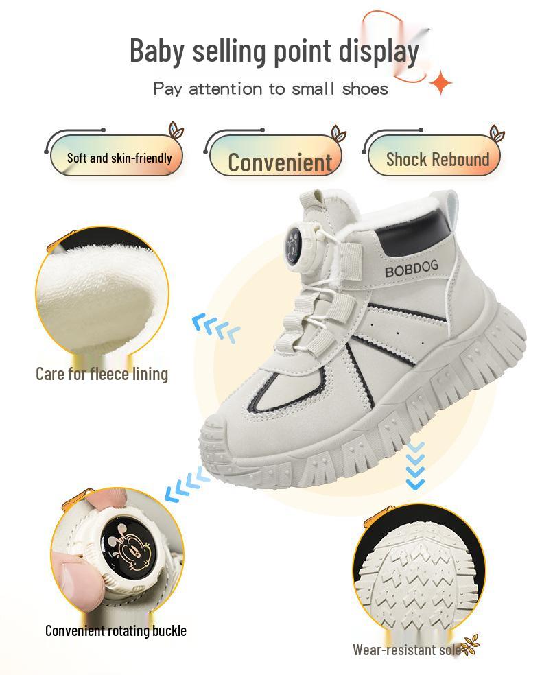 Bobodou Boys' Velvet-Lined Waterproof Winter Snow Boots - Warm & Durable for Medium and Large Children