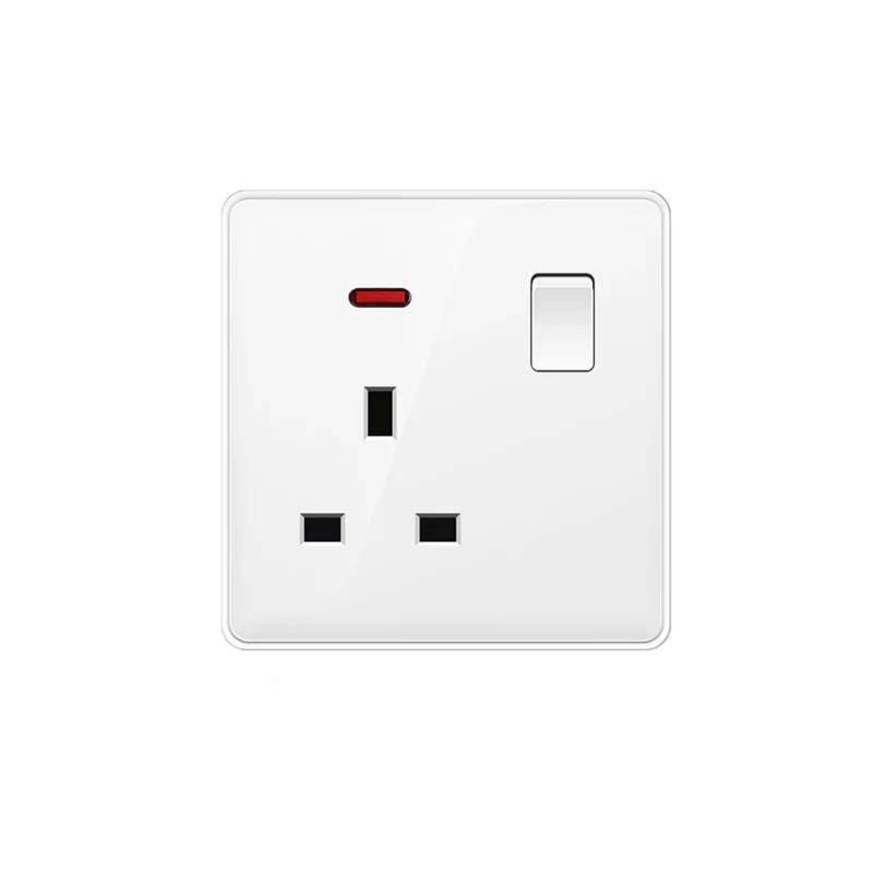 White UK Plug 13A with USB Panel UK Socket Panel, International Universal USB Mobile Phone Charging Socket, with LED Light