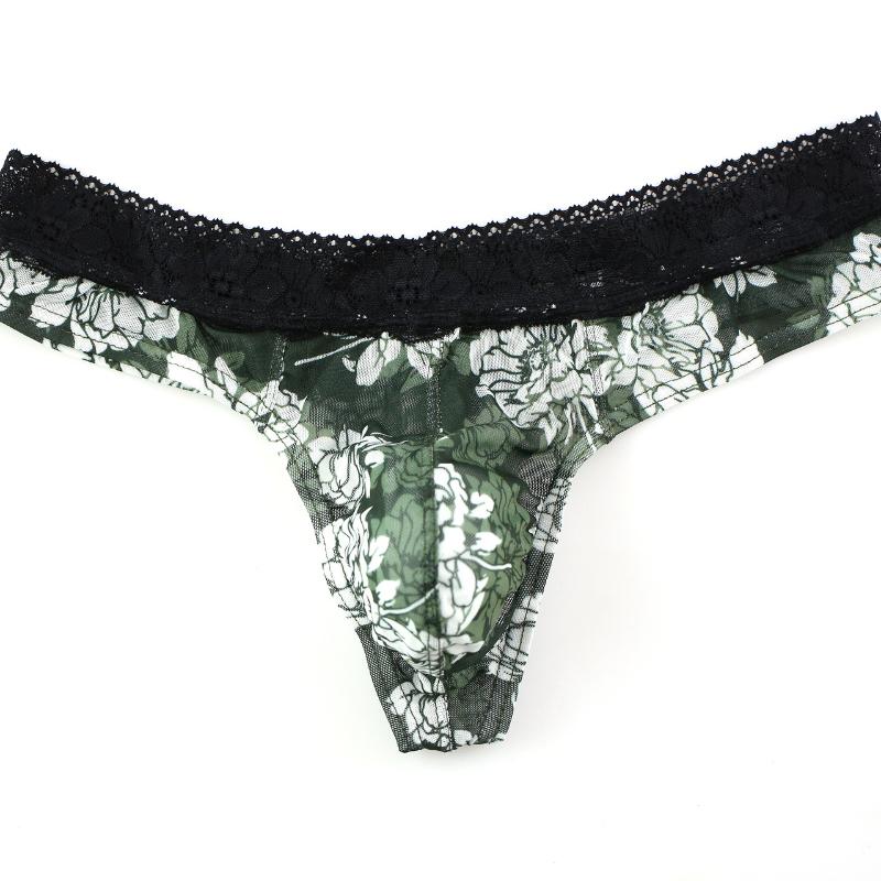 Sexy Herren-Unterwäsche, Tanga, Spitze, Mesh, durchsichtig, niedrige Taille, bequeme, ultradünne, nahtlose Höschen, atmungsaktive Tangas