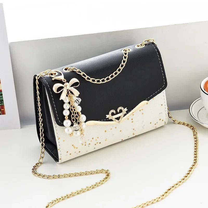 Mobile Phone Pouch Ladies PU Leather Handbag with Tassel Pendant Fashion Messenger Bag Women Trendy Sequin Single Shoulder Bags