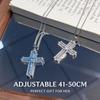 Vintage Blue White Double Cross Necklace, Paved Zircon Crucifix Pendant Chain, Retro Luxe Faith Choker for Women