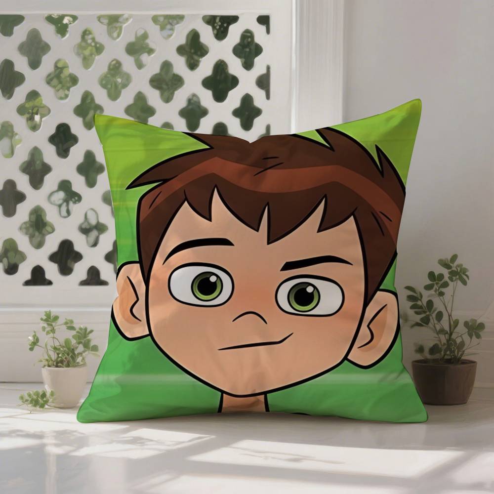 Cartoon B-BenS 10 Pillow Case Anti-dustmite Pillowcase Invisible Zipper Silky Short Plush Sofa Cushion Cover