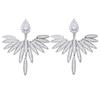 Orecchini a Bottone Simmetrici con Ala di Piuma e Cristallo, Lusso alla Moda, Raffinati, Colore Argento, Accessori Gioiello per Feste da Donna
