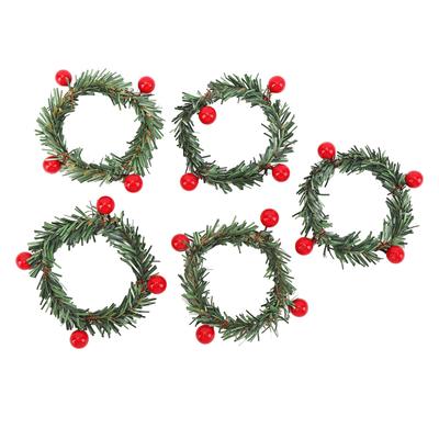 12Pcs Xmas Candle Rings Mini Wreaths Bulk for Pillars Tapers Artificial Berry with Grass Holiday