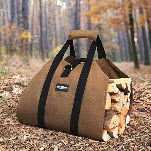 Amagabeli Toile Sac à bûche Cheminée Sac de chauffage Imperméable Transporteur de bois extérieur rangement pour le bois de