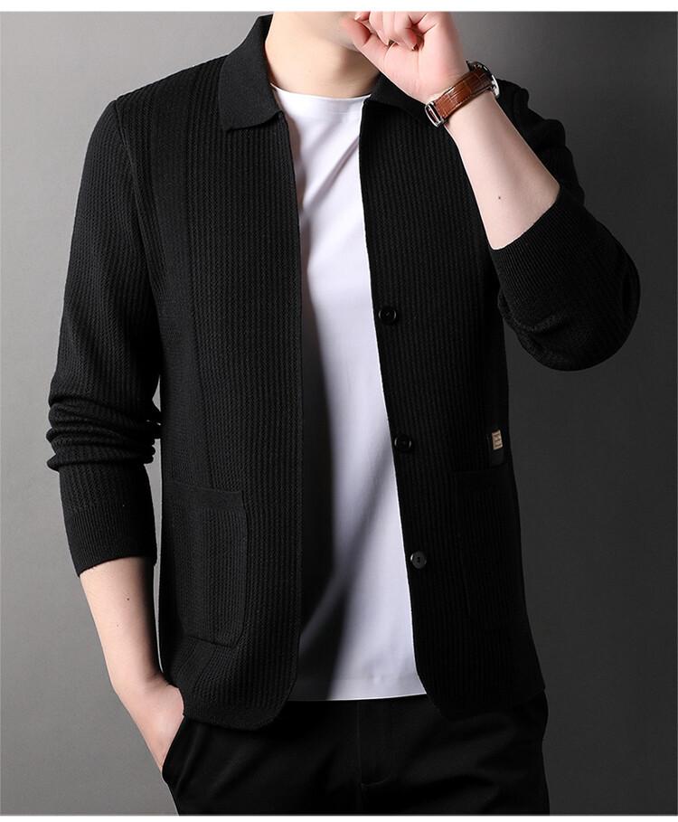 

Вязаный кардиган мужской свитер куртка весна новый тренд мужской повседневный однотонный простой топ 190 чёрный