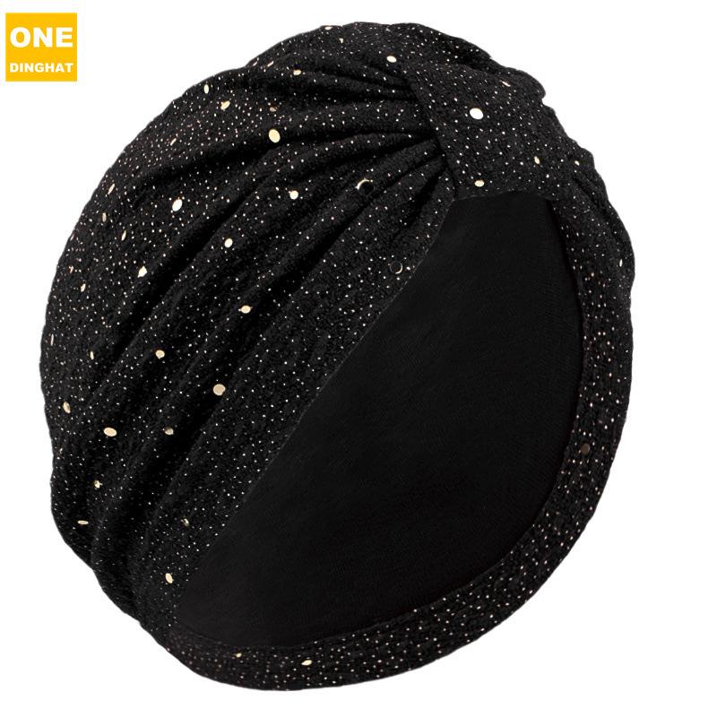 

Шляпа женская блестящая мятая тканевая шапка-платок, этническая тканевая шапка Баотоу, шапка для химиотерапии Jdt-433E M（56-58cm） чёрный