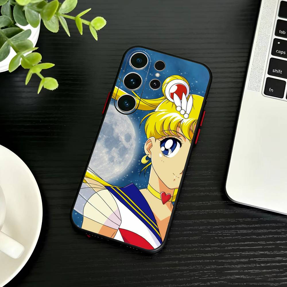 Handyhülle mit Sailor-Moons-Motiv für Samsung S26, S25, S24, S23, S22, S30, S21, Ultra, Plus, FE 5G, Schwarz, Weich