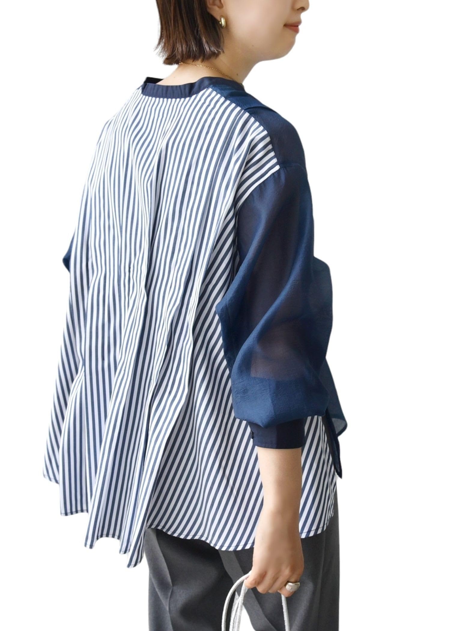 

SHIPS for women Web Hand Mixed Material Waist Tuck One Size Blouse, Exclusive, Washable, Blouse, Navy, 311150620,