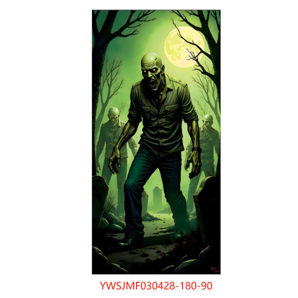 Halloween Horror Decoration Background Cloth, Haunted House Family Arrangement, Outdoor Door Curtain Hanging Cloth Vertical Poster