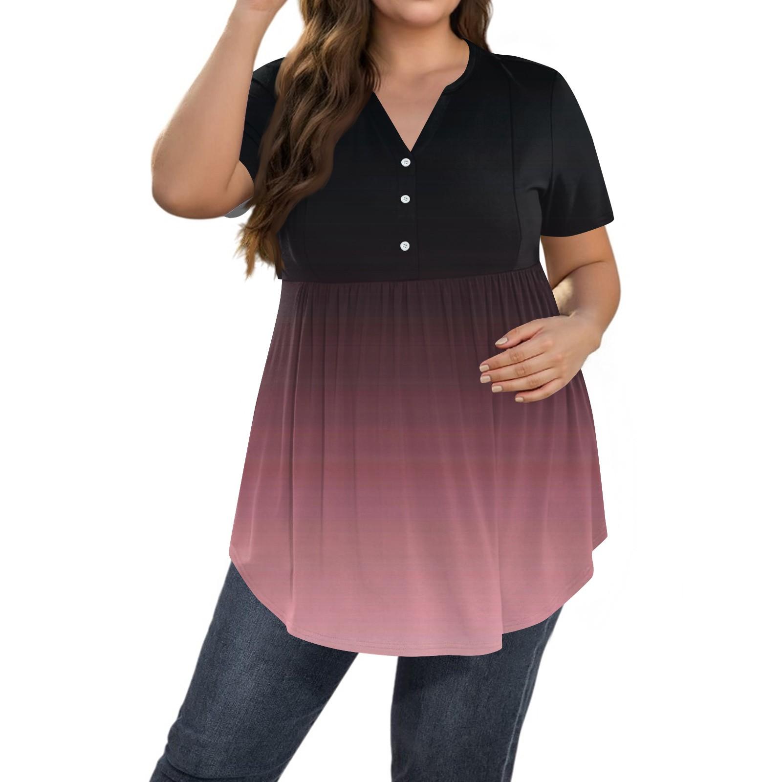 

Women s Printed Large Size V Neck Button-Up Top Casual Short Sleeve Flowy Top XXXL чорний