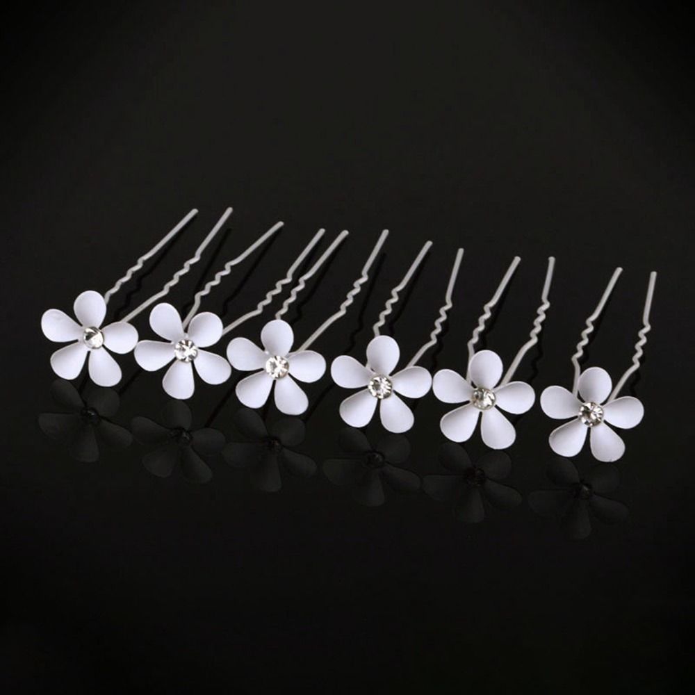 Metal Bridal Hairpin U-shaped Rhinestone Hair Clip Elegant Crystal Flower Hair Fork  Wedding