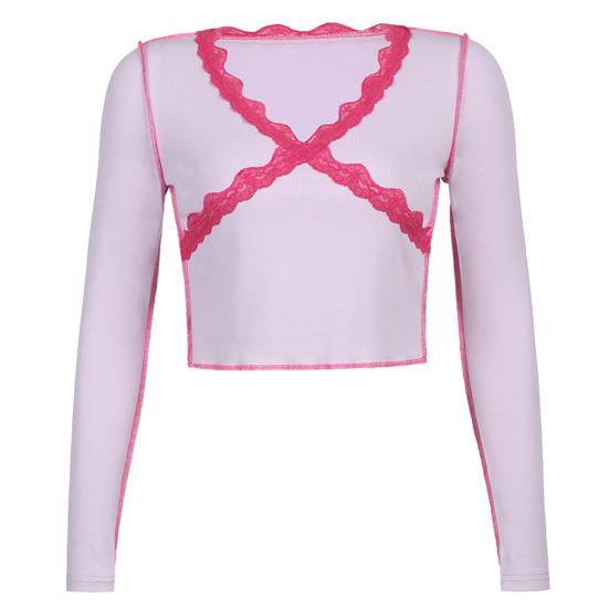 Criss-cross Lace Trim Crop Top Slim 