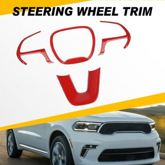 Fit 2014- Dodge Durango Steering Wheel Panel Cover w/Adhesive Trim Red 4PCS