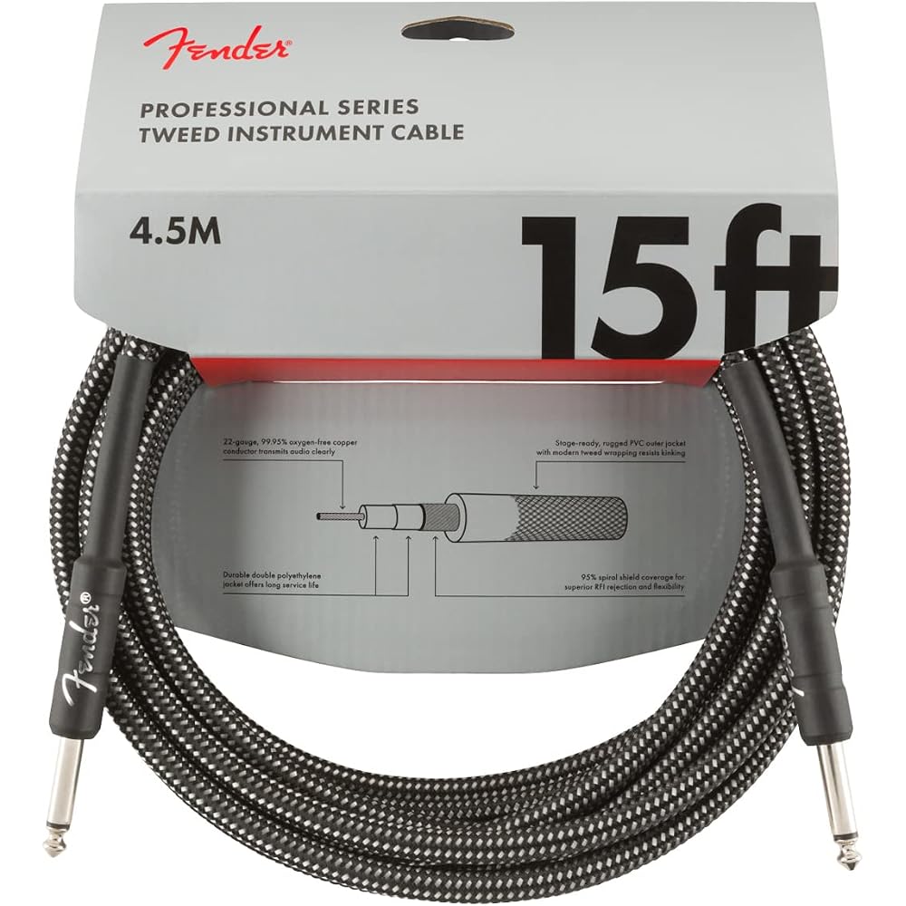 Fender Shielded Cable Professional Series Instrument Cable, 15', Gray Tweed