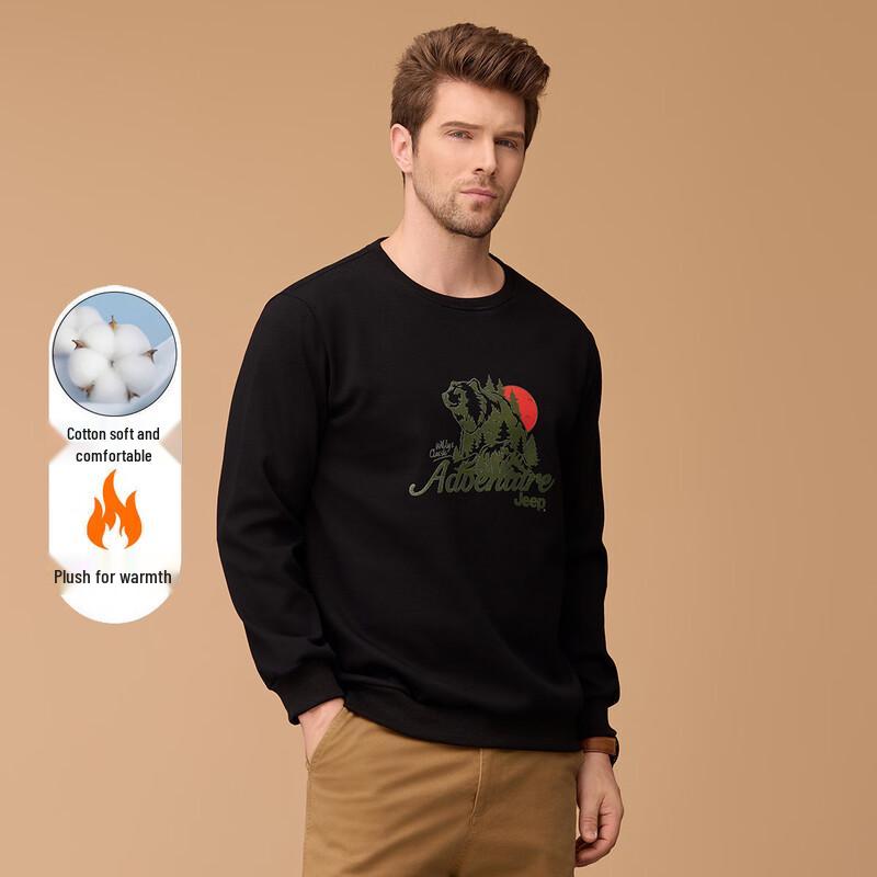 JEEP Men s Fleece-Lined Cotton Round Neck Sweatshirt L