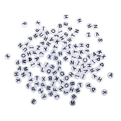 Plastic Letter Beads, 9mm Ø, White, Round, 40g