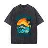 Waikiki Hawaii Sunset Ocean Wave Palm Tree Mountain Graphic Vintage Distressed Loose Streetwear Tops